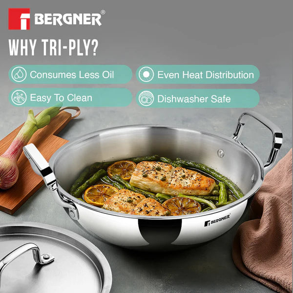 Bergner Argent TRI-PLY Stainless Steel Deep Kadai