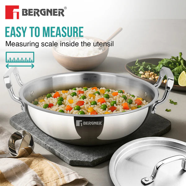 Bergner Argent TRI-PLY Stainless Steel Deep Kadai