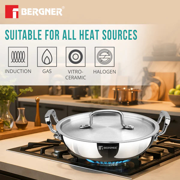Bergner Argent TRI-PLY Stainless Steel Deep Kadai