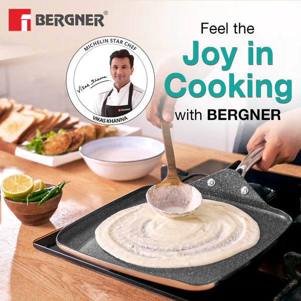Bergner Argent Samsara Tri-Ply Stainless Steel 27cm Square Multi Tawa