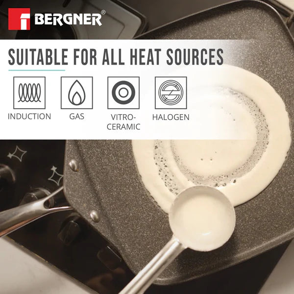 Bergner Argent Samsara Tri-Ply Stainless Steel 27cm Square Multi Tawa