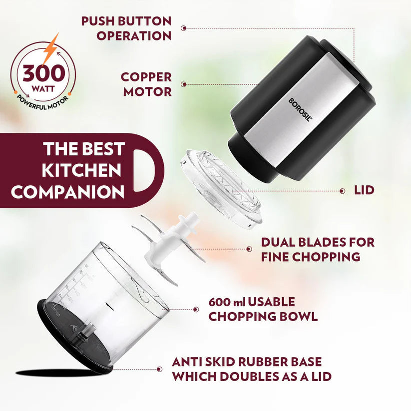 Borosil Chef Delite Electric Chopper with Dual Blade